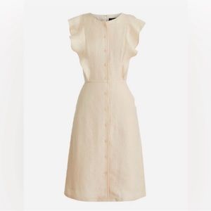 Petite ruffle-sleeve linen-cupro blend dress